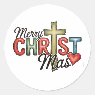 Merry Christmas Jesus Christ Mas Cross Xmas Classic Round Sticker