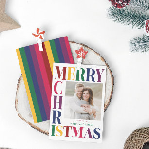 Merry Christmas Jewel Tone Typography Square Photo Holiday Card