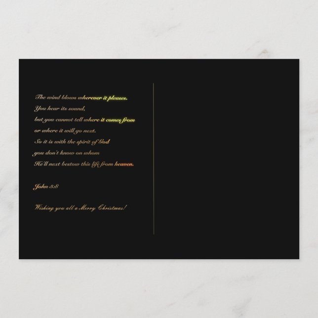 Merry Christmas John 3:8 Bible Verse Postcard (Back)