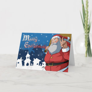 Merry Christmas Jolly Santa Claus Peace Sign Holiday Card