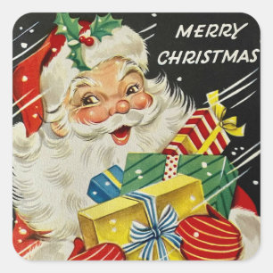 Merry Christmas Jolly Santa Claus with Gifts Square Sticker