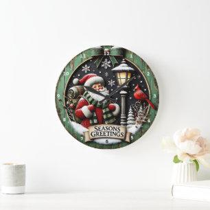 Merry Christmas Journey Santa with Backpack Wall  Large Clock