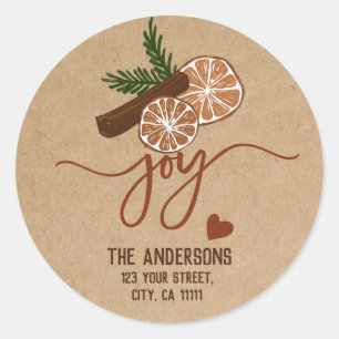 Merry Christmas Joy Cinnamon Rustic Typography Classic Round Sticker