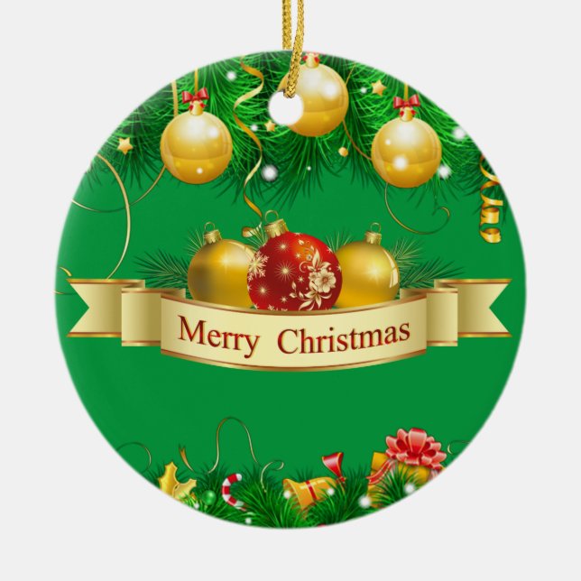 Merry Christmas Joy Custom Ceramic Tree Decoration (Front)
