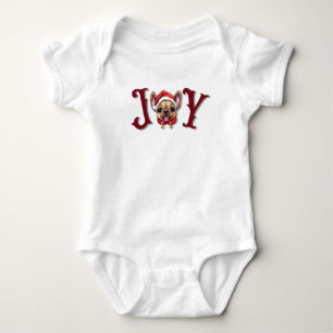 Merry Christmas Joy Cute French Bulldog holly Baby Bodysuit