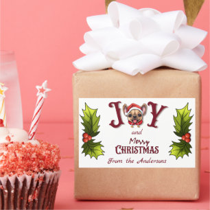 Merry Christmas Joy Cute French Bulldog holly Rectangular Sticker