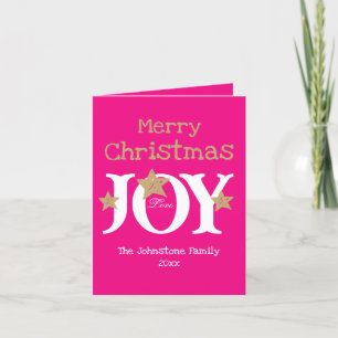 Merry Christmas Joy Elegant Script Pink Folded Holiday Card