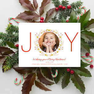 Merry Christmas Joy Holiday Photo Wreath Card