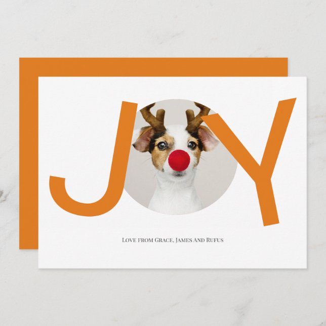 Merry Christmas Joy Orange Photo Card (Front/Back)