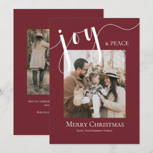 Merry Christmas Joy Peace Photo White Elegant Holiday Card