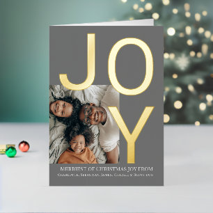 Merry Christmas Joy Personalised Photo Foil Holiday Card