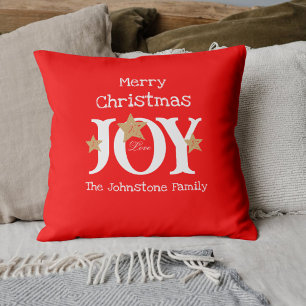 Merry Christmas Joy Script Name Red Holiday Cushion