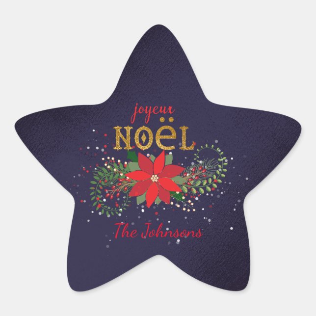 Merry Christmas Joyeux Noel Star Navy French Sticker (Front)