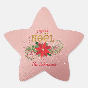 Merry Christmas Joyeux Noel Star Pink French Star Sticker