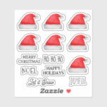Merry Christmas. Joyful Santa Claus red hat<br><div class="desc">Merry Christmas,  Noel,  Ho Ho Ho,  Happy Holidays,  Let it snow,  Joyful sticker with Santa Claus red hat.</div>