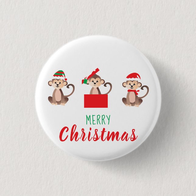 Merry Christmas Jungle Christmas Monkeys 3 Cm Round Badge (Front)