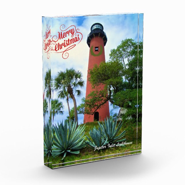 Merry Christmas Jupiter Inlet Florida Lighthouse  Photo Block (Left)