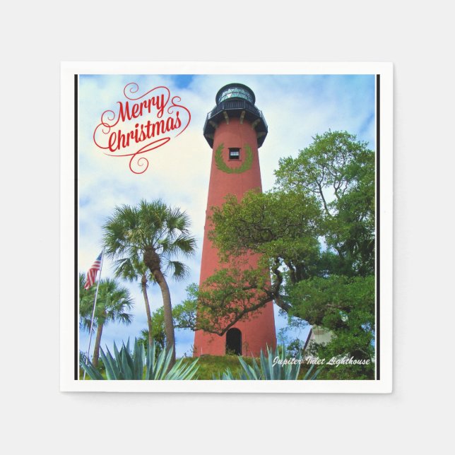 Merry Christmas Jupiter Inlet Lighthouse Florida  Napkin (Front)