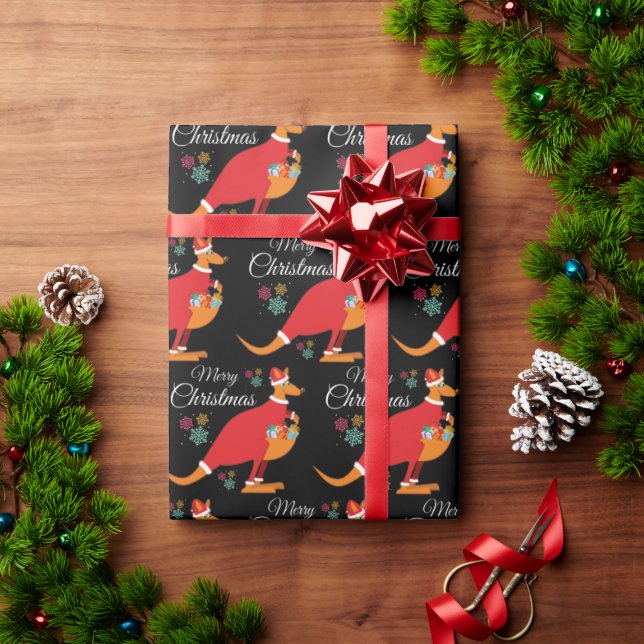 Merry Christmas Kangaroo Pattern Wrapping Paper  (Holiday Gift)