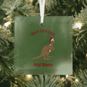 Merry Christmas Kangaroos Glass Tree Decoration