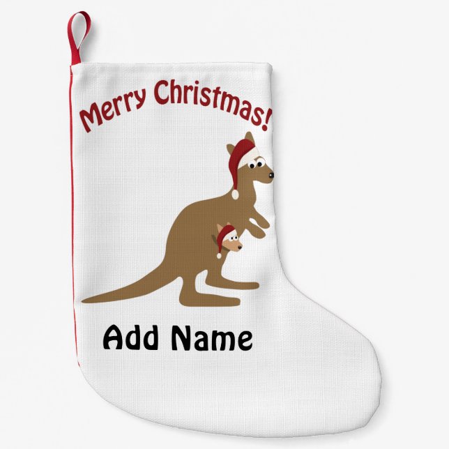 Merry Christmas Kangaroos Small Christmas Stocking (Front)