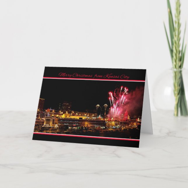 Merry Christmas Kansas City Plaza Lights Fireworks Holiday Card (Front)