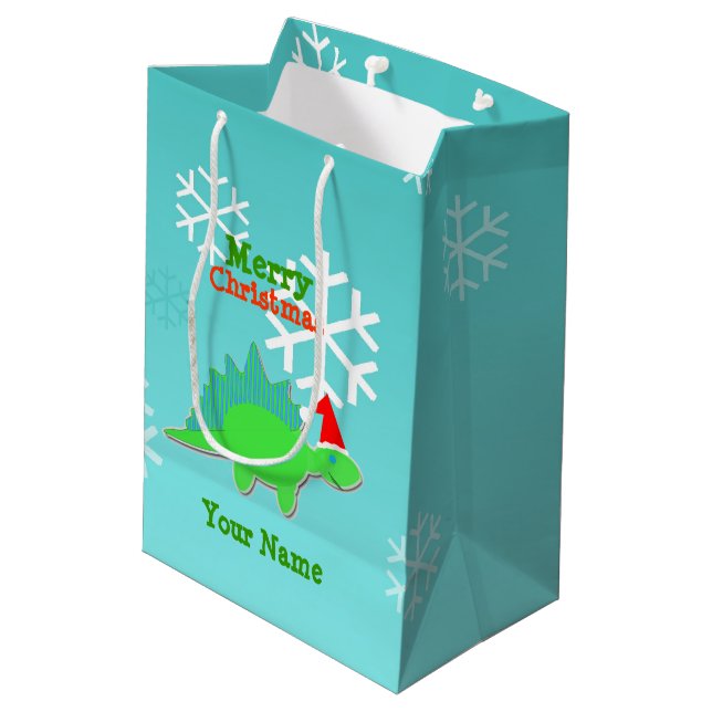 Merry Christmas Kawaii Dinosaur Medium Gift Bag (Back Angled)