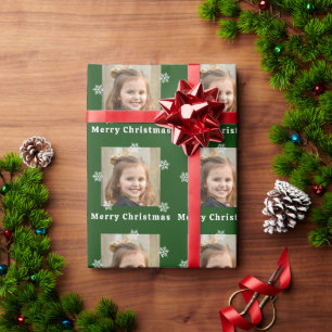 Merry Christmas kid photo green Christmas Wrapping Paper