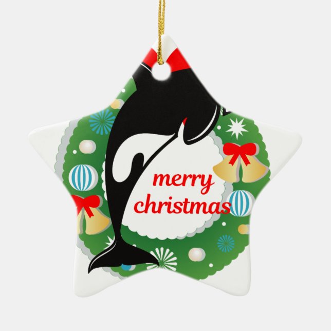 merry christmas killer whale ceramic tree decoration (Front)