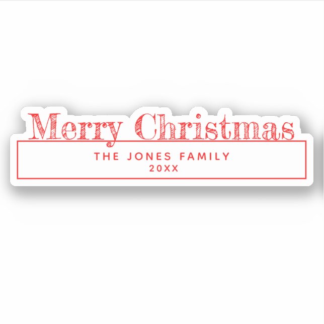 Merry Christmas Kiss-Cut Sticker with Family Name (Front)