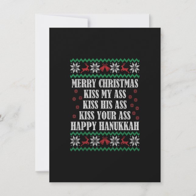 Merry Christmas Kiss My A.ss Happy Hanukkah ugly X Invitation (Front)