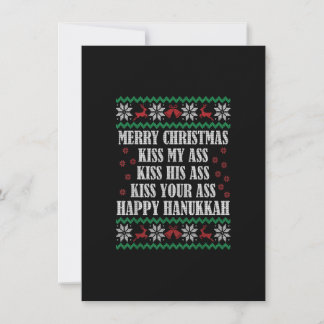 Merry Christmas Kiss My A.ss Happy Hanukkah ugly X Invitation