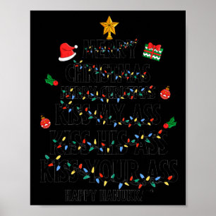 Merry Christmas Kiss My Happy Hanukkah Funny Xmas Poster