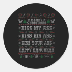 Merry Christmas Kiss My His Your Happy Hanukkah Classic Round Sticker