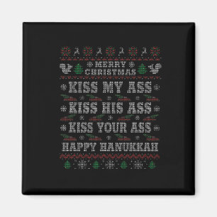 Merry Christmas Kiss My His Your Happy Hanukkah Magnet