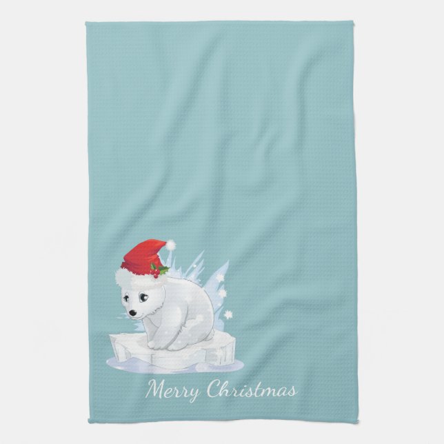 Merry Christmas Kitchen Towel-Polar Bear Tea Towel (Vertical)