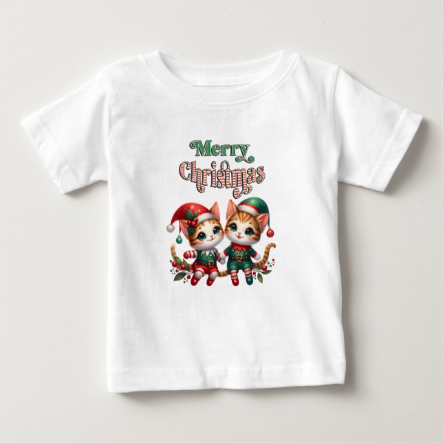 Merry Christmas Kitten Elves Baby T-Shirt (Front)
