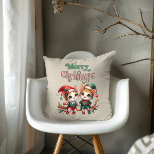 Merry Christmas Kitten Elves Cushion