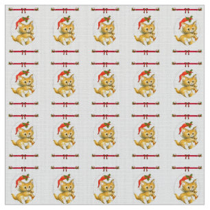 Merry Christmas Kitten Fabric