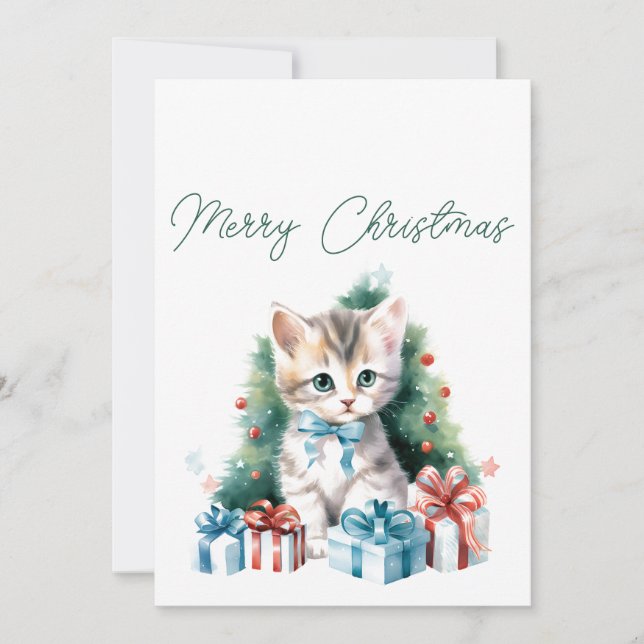 Merry Christmas Kitten Holiday Greeting Card (Front)