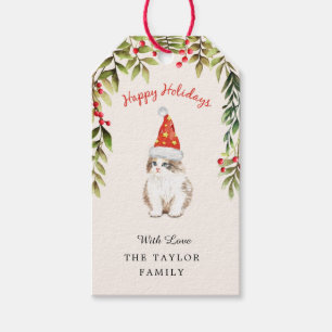 Merry Christmas Kitten Red Hat Cat Lover Gift Tags