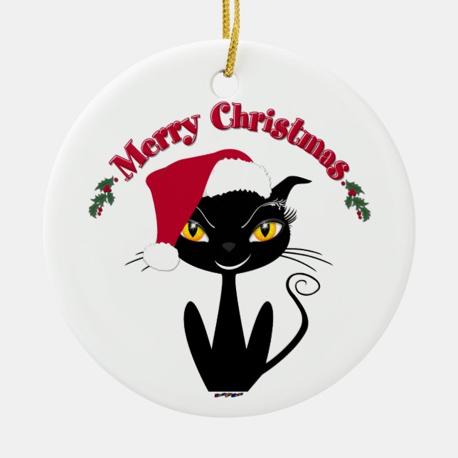 Merry Christmas Kitty Cat Ceramic Tree Decoration (Front)