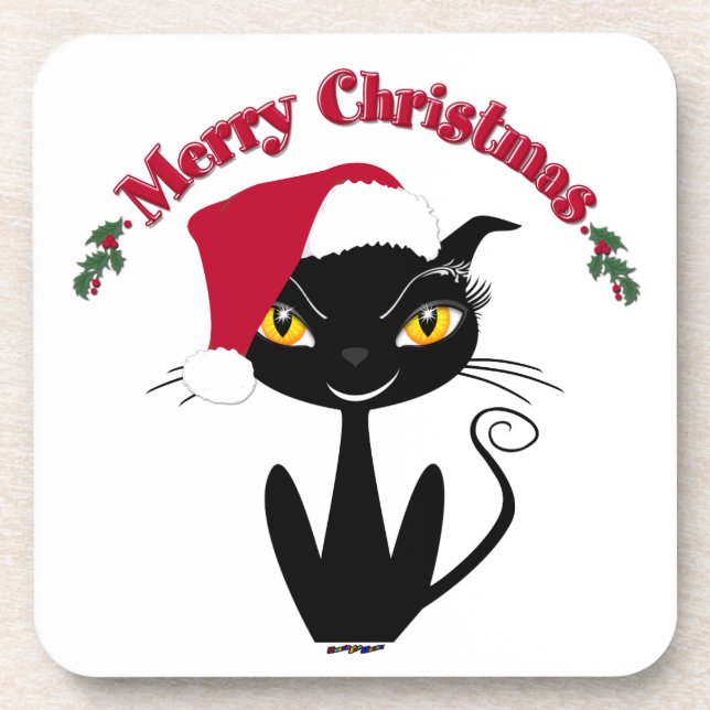 Merry Christmas Kitty Cat Coaster (Front)