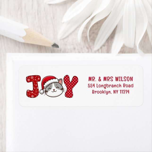 Merry Christmas Kitty Cat " JOY " return address (Insitu)