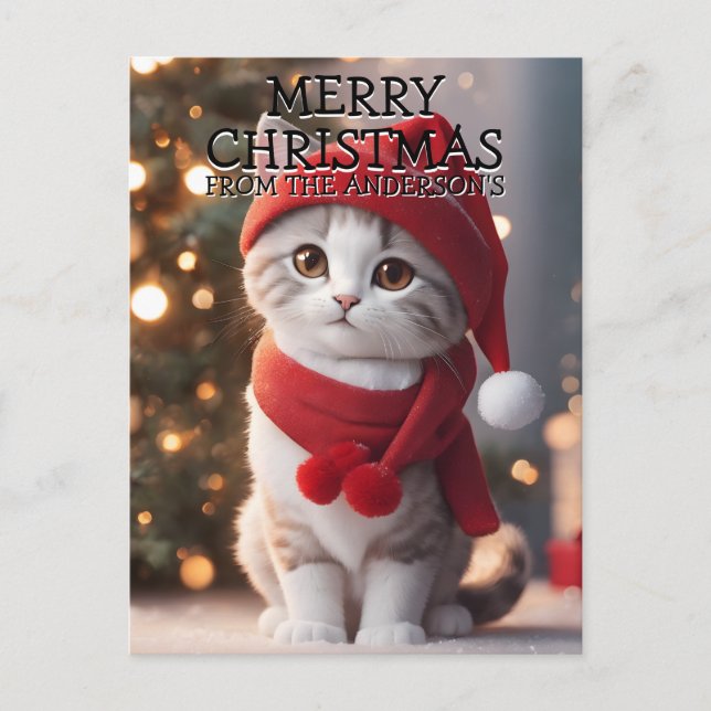 Merry Christmas Kitty Cat Personalised Holiday Postcard (Front)