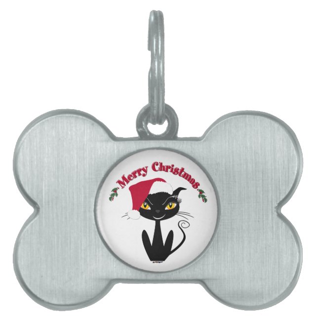 Merry Christmas Kitty Cat Pet Name Tag (Front)