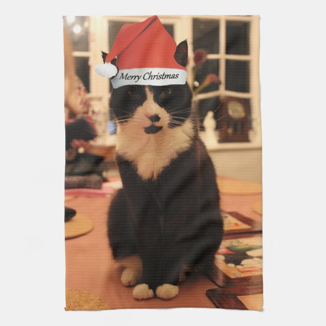 Merry Christmas Kitty Tea Towel (Vertical)