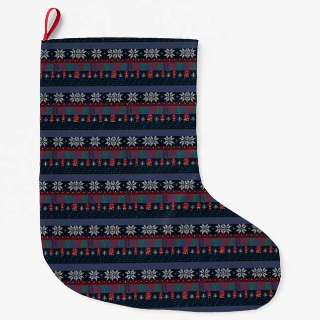  Merry Christmas knit   Large Christmas Stocking (Front)