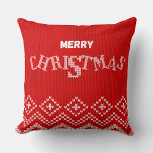 Merry Christmas Knitted Pattern Pillow – Festive R