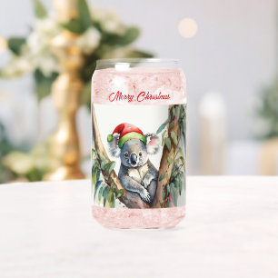 Merry Christmas Koala sitting in Gumtree Can Glass